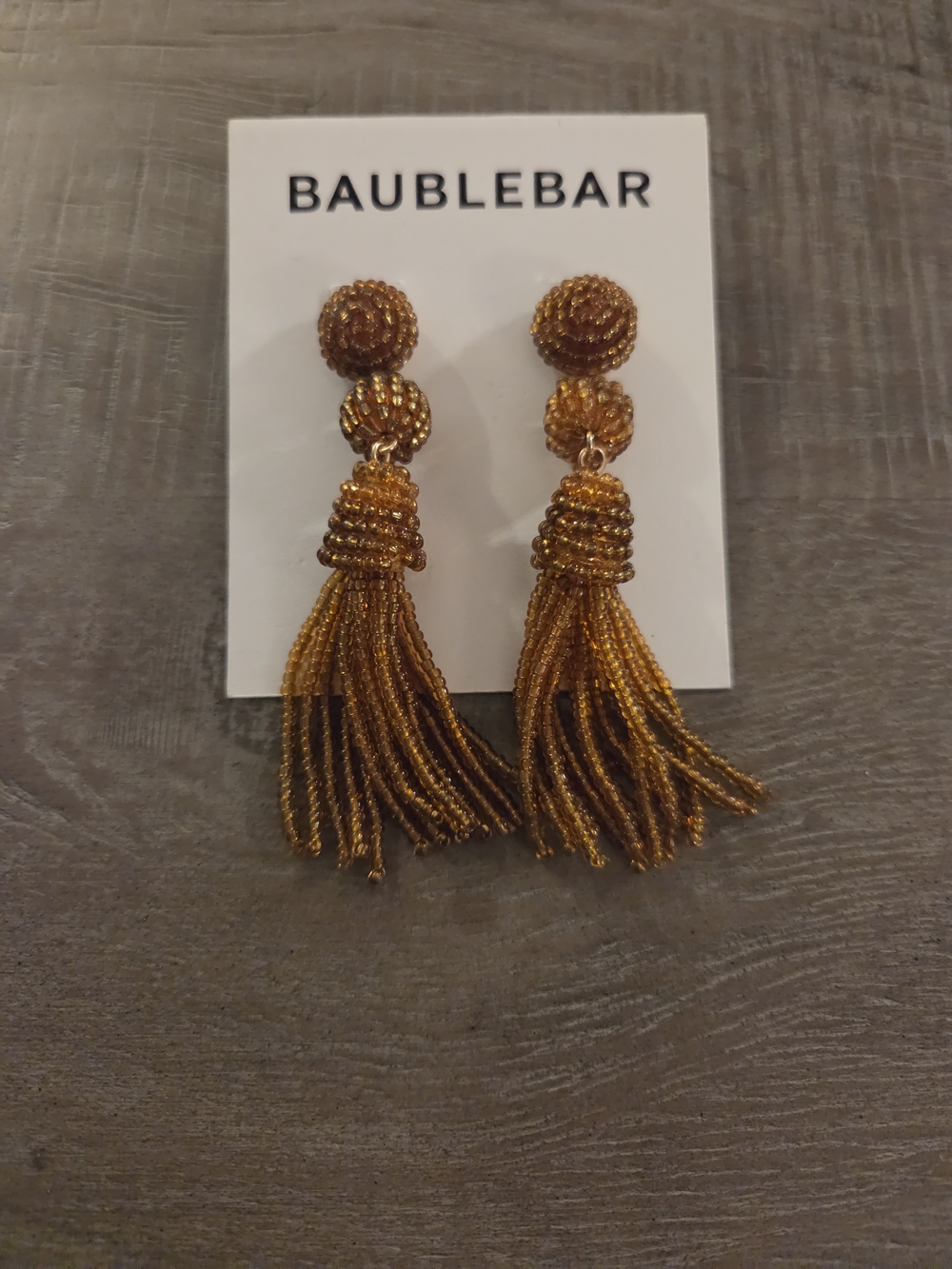 BaubleBar Golden Brown Beaded Tassel Earrings